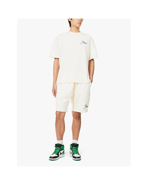 Rhude White Reverse Embroidered-Branding Cotton-Jersey T-Shirt for men