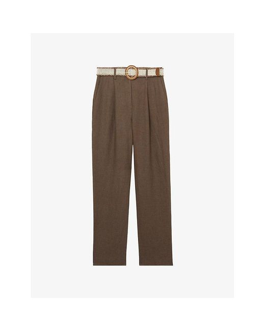 Reiss Brown Beau Tapered-Leg Linen Trousers
