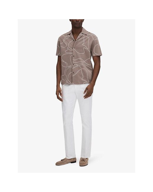 Reiss Brown Menton Swirl-embroidered Relaxed-fit Cotton Shirt for men