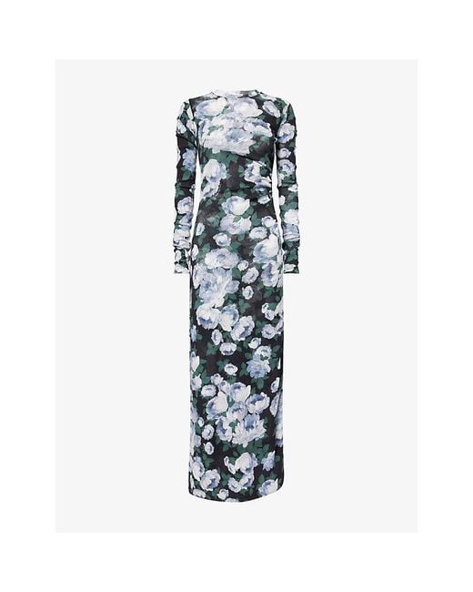 Stella McCartney Blue Bunch Of Roses Long-Sleeve Mesh Midi Dress