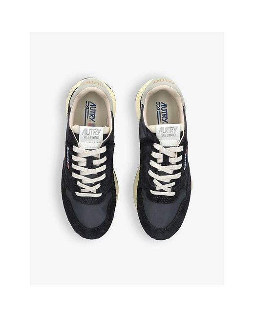Autry Black Reelwind Brand-Embroidered Leather And Nylon Low-Top Trainers for men