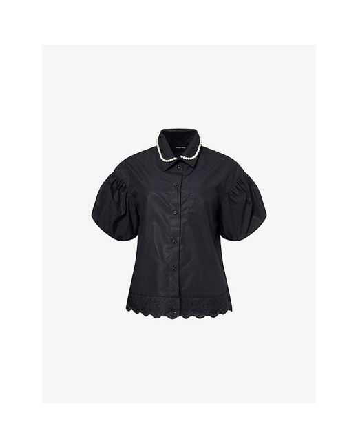 Simone Rocha Blue Beaded Collared Cotton Shirt