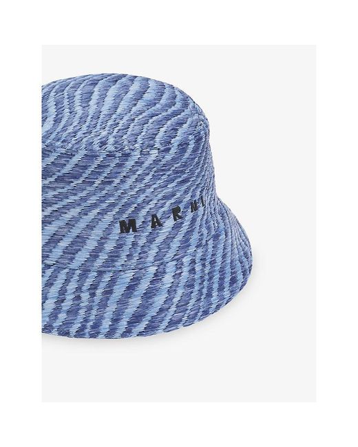 Marni Blue Raffia-Effect Woven Bucket Hat