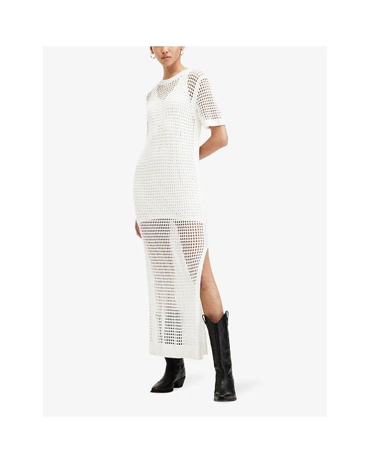 AllSaints White Paloma Open-knit Woven T-shirt Dress