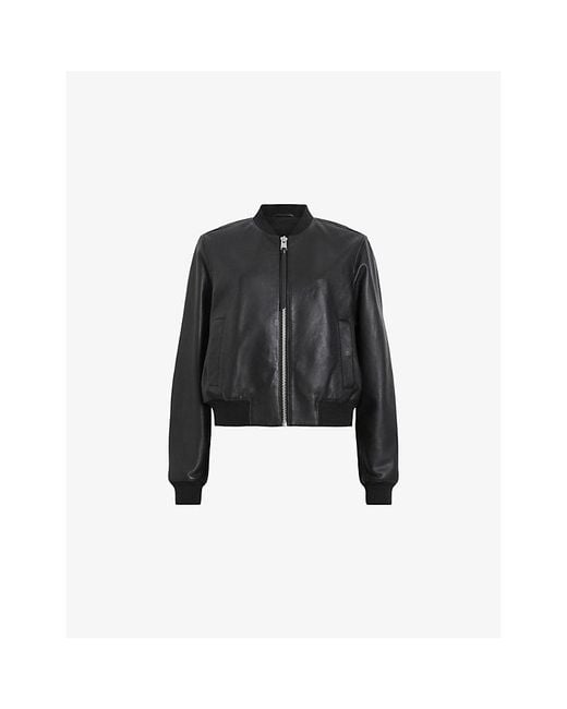 AllSaints Black Orten Leather Bomber Jacket