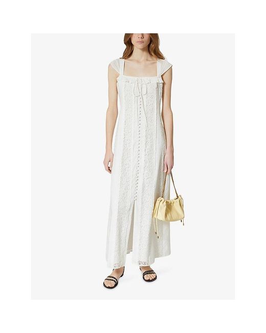 The Kooples White Lace Square-Neck Cotton Maxi Dress