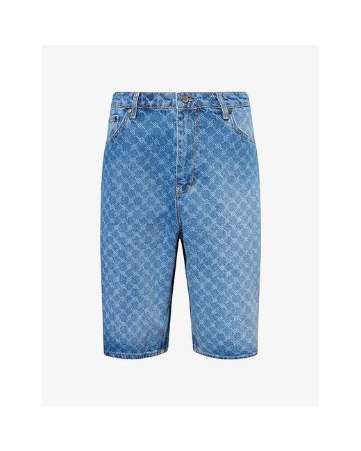 Daily Paper Blue Monogram-Pattern Mid-Rise Denim Shorts for men