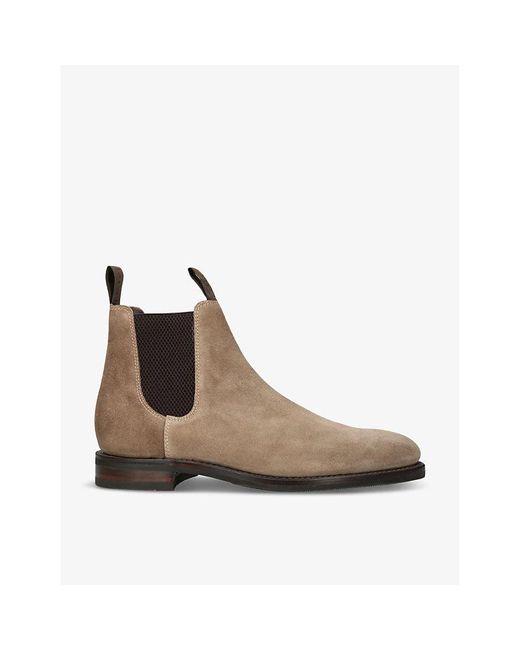 Loake Brown Emsworth Welted-Sole Suede Chelsea Boots for men