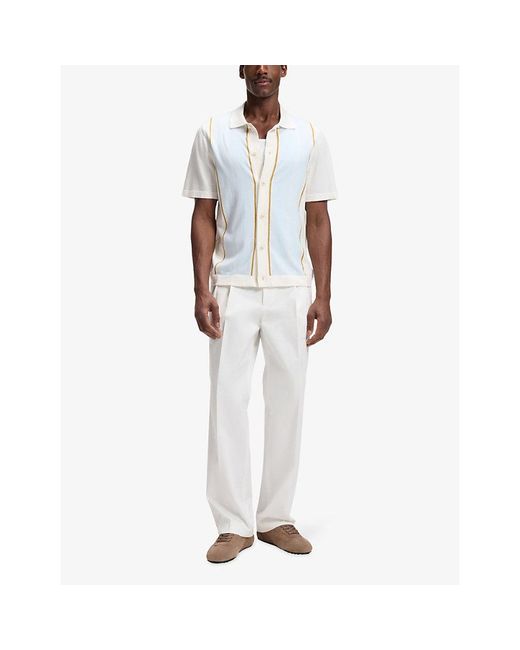 Boss White Straight-Leg Relaxed-Fit Stretch-Cotton Trousers for men
