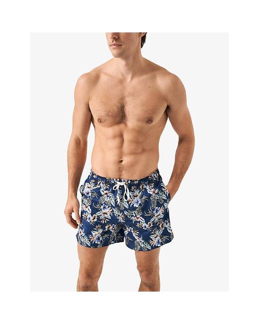 Eton of Sweden Blue Floral-patterned Drawstring Woven Swim Shorts Xx for men