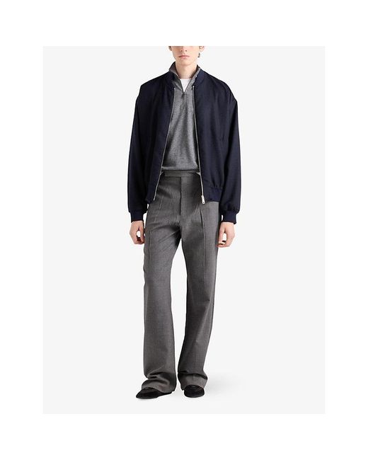 Prada Gray Logo-Embroidery Half-Zip Cashmere-Silk Turtleneck for men