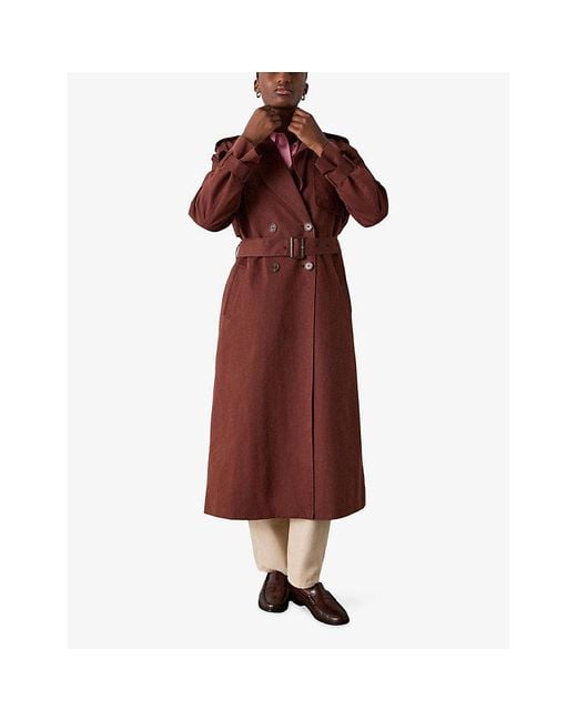 Whistles Brown Valentina Double-Breasted Cotton-Blend Trench Coat