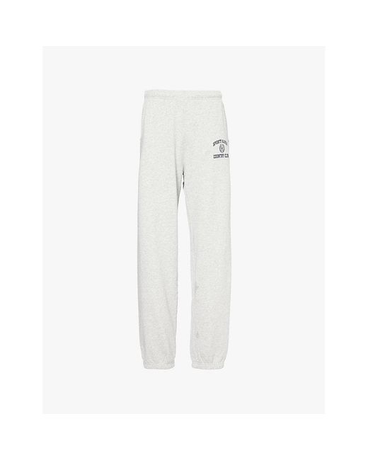 Sporty & Rich White Heather Varsity Crest Drawstring Straight-Leg High-Rise Cotton-Blend Jogging Bottoms