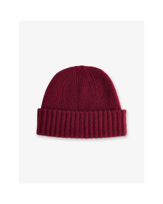 Whistles Red Ribbed Brushed Wool Beanie