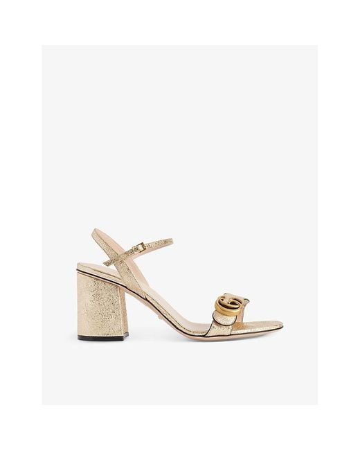 Gucci Natural Marmont Metallic-leather Heeled Sandals