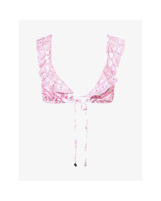 Camilla Pink Floral Ruffled Bikini Top