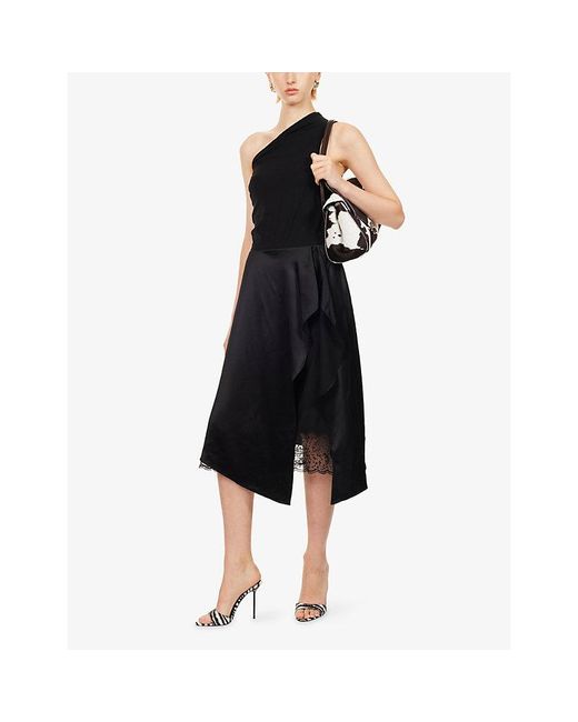 Acne Black Inouka Layered Satin Midi Skirt