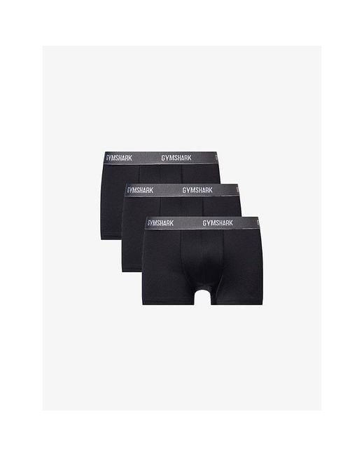 GYMSHARK Blue Sports Tech Pack Of Three Jersey Boxer Briefs for men