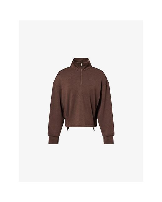 Varley Brown Sian Cropped Half-Zip Midlayer Jersey Sweatshirt
