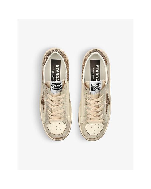 Golden Goose Deluxe Brand Natural Stardan Star Glitter-Embellished Leather Trainers
