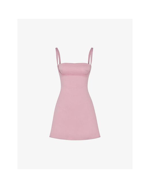 House Of Cb Pink Kara Quilted-Stitch Satin Mini Dress