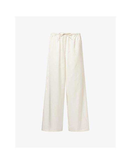 Atelier Ninety Five White Wide-Leg Drawstring Satin Trousers