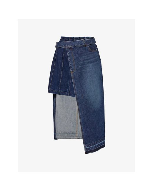 Sacai Blue Wraparound-panel Denim Midi Skirt X