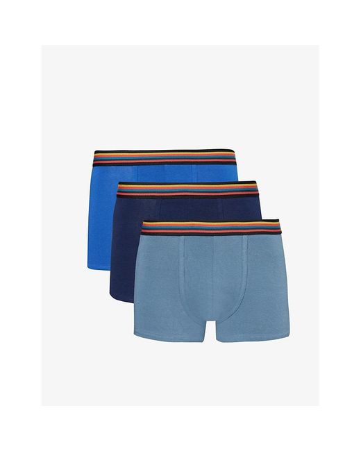 Paul Smith Blue Logo-waistband Pack Of Three Stretch-organic-cotton Trunk for men