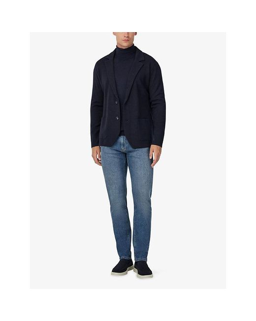 Boggi Blue Collared Single-Breasted Wool Jacket for men