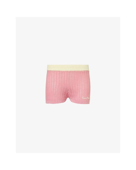 House Of Sunny Pink Brand-embroidered Mid-rise Cotton Shorts