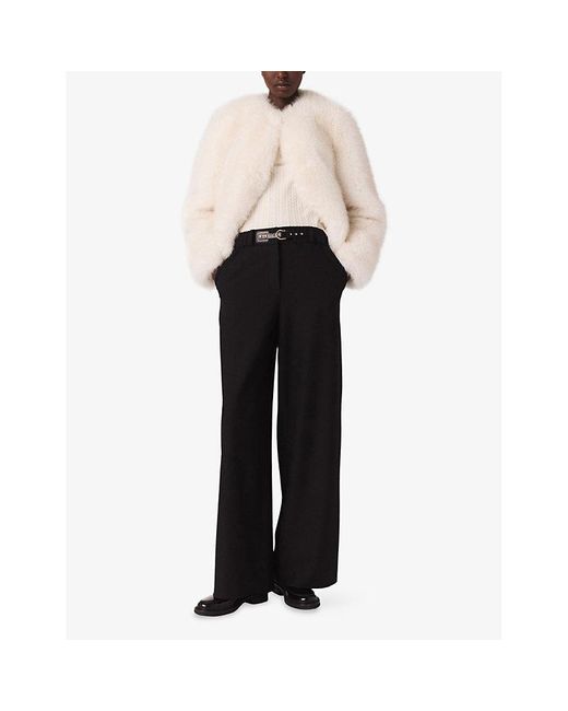 Maje Black Wide-Leg Mid-Rise Stretch-Woven Trousers