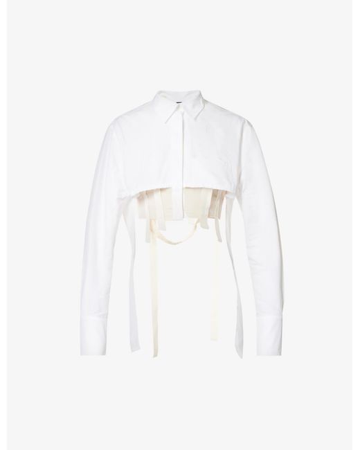 Jacquemus White La Chemise Cinta Cropped Cotton Shirt