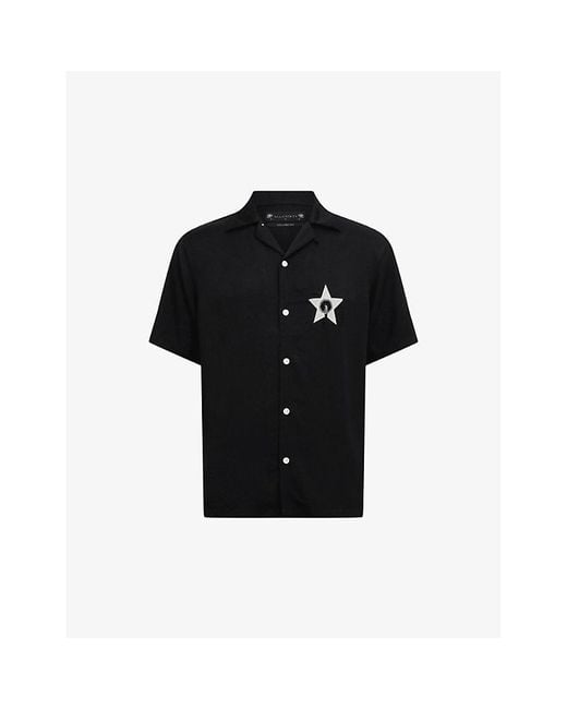 AllSaints Black Wish Graphic-Print Short-Sleeve Woven Shirt for men