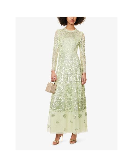 Needle & Thread Green Aurora Sequin-Embellished Tulle Gown