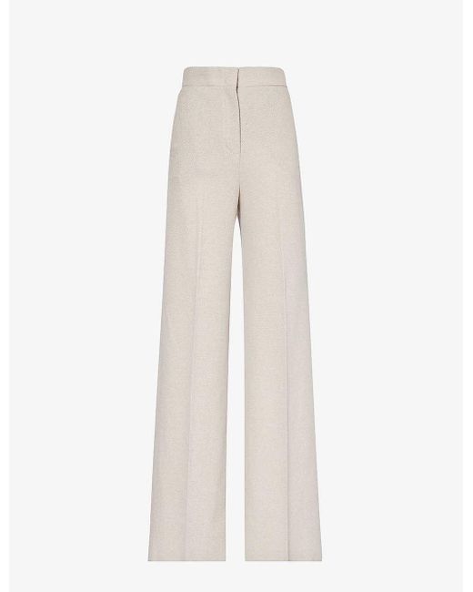 Max Mara White Giallo Wide-leg High-rise Cotton Trousers