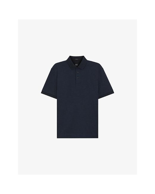 Boss Blue Parlay Short-Sleeved Cotton Polo Shirt for men