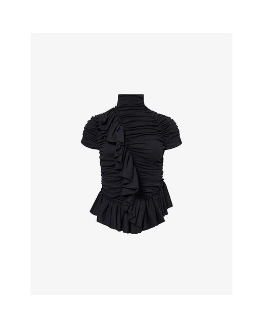 Dries Van Noten Black Huchi Ruched Cotton Top