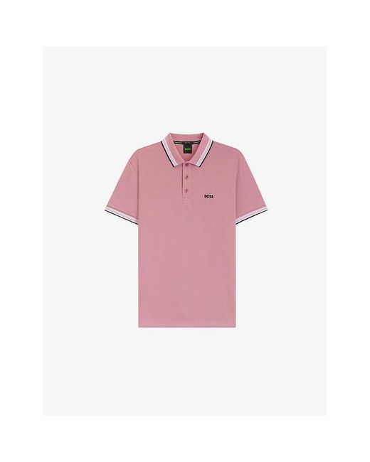 Boss Pink Paddy Embroidered-Logo Cotton Piqué Polo Shirt for men
