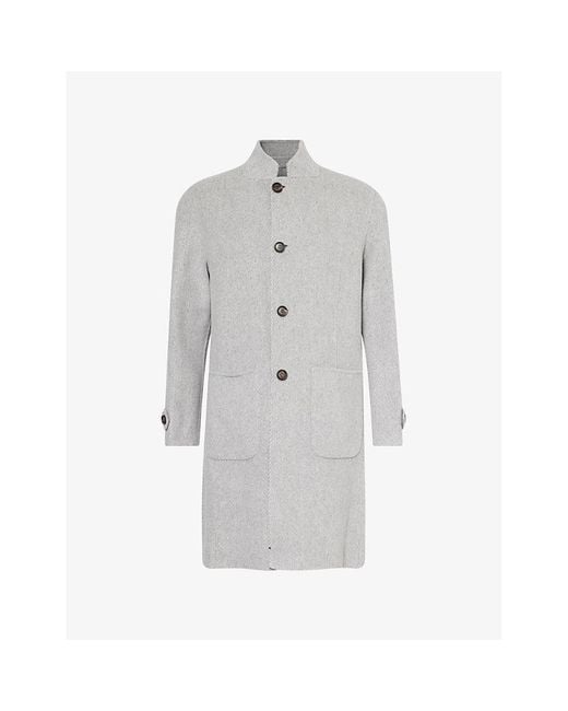 Eleventy Gray Reversible Stand-Collar Wool-Cashmere Blend Coat for men