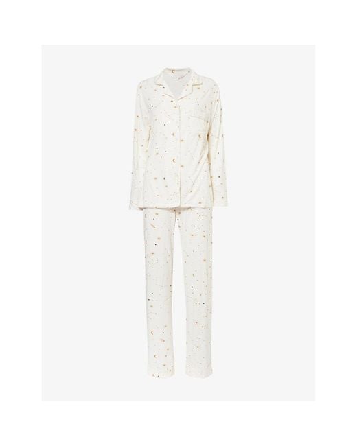 THE NAP CO White Graphic-Print Straight-Leg Stretch-Woven Pyjama Set