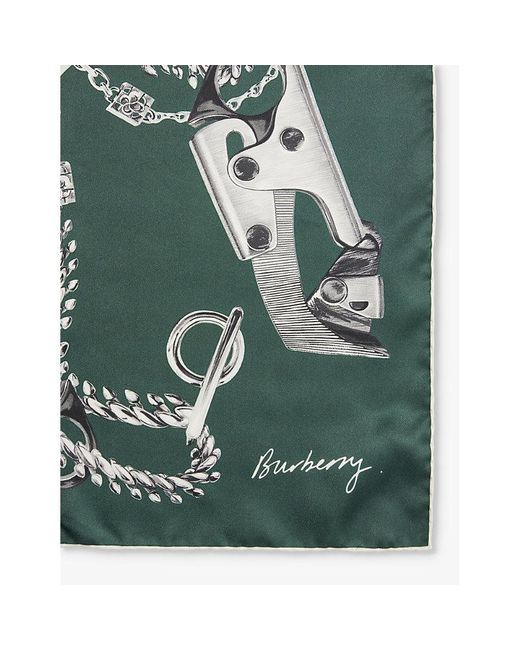 Burberry Green Knight Clip Graphic-print Silk Scarf