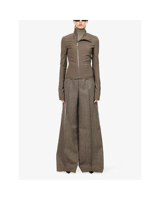 Rick Owens Natural Gary Asymmetrical-Zip Wool-Blend Jacket