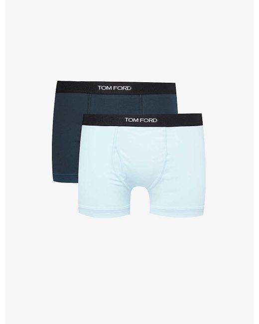 Tom Ford Blue Logo-waistband Pack Of Two Stretch-cotton Boxer for men