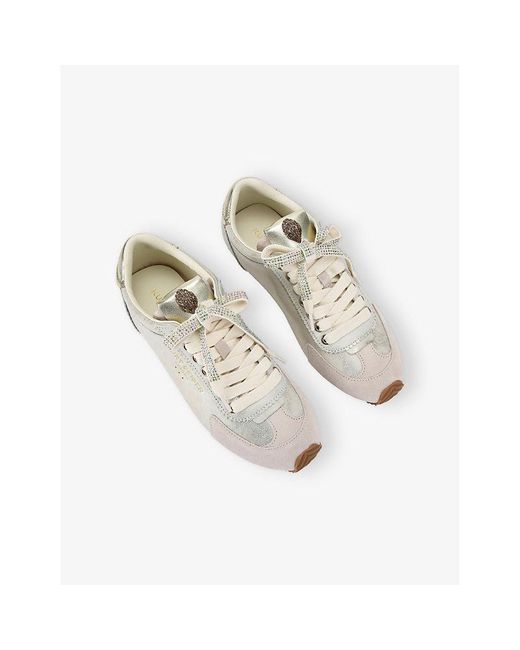 Kurt Geiger White Islington Eagle-Embellished Metallic-Leather Trainers