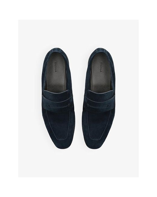 Zegna Blue L'asola Suede Penny Loafers for men