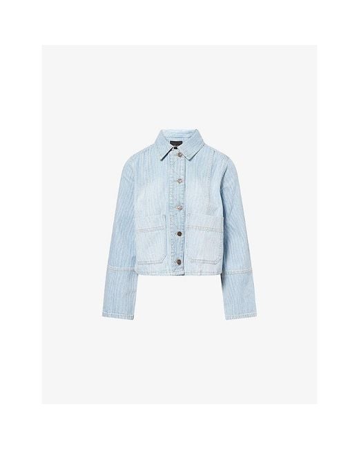 ME+EM Blue Striped Patch-Pocket Denim Jacket