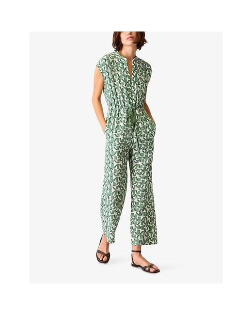 Whistles Green Abstract-Print Tie-Waist Woven Jumpsuit