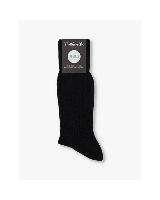 Pantherella Black Laburnum Branded Wool-Blend Socks for men