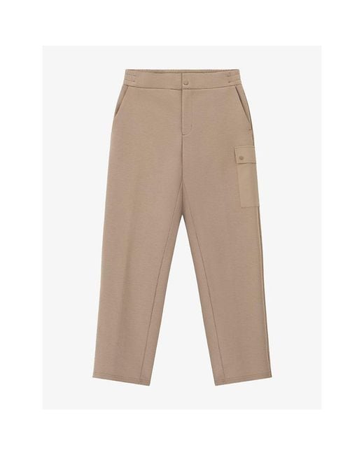 Boggi Natural Straight Elasticated-Waist Stretch Cotton-Blend Trousers for men