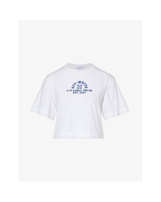 Off-White c/o Virgil Abloh Whitecrackled Logo-print Cropped Cotton-jersey T-shirt X